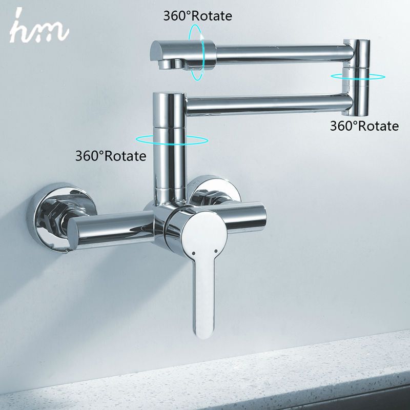 Hm Finish Folding Kitchen Faucets Wall Mount Single Handle Chrome Mixer Bar Taps Bathroom Sink Faucet Kitchen Sink Faucets