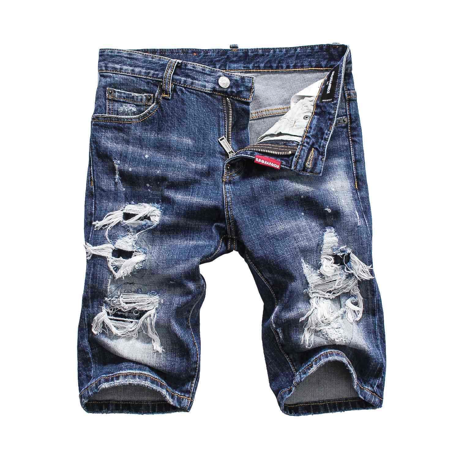 2021 Brand Luxury D2 Men'S Short Jeans Denim Shorts Pants For Man Hole ...