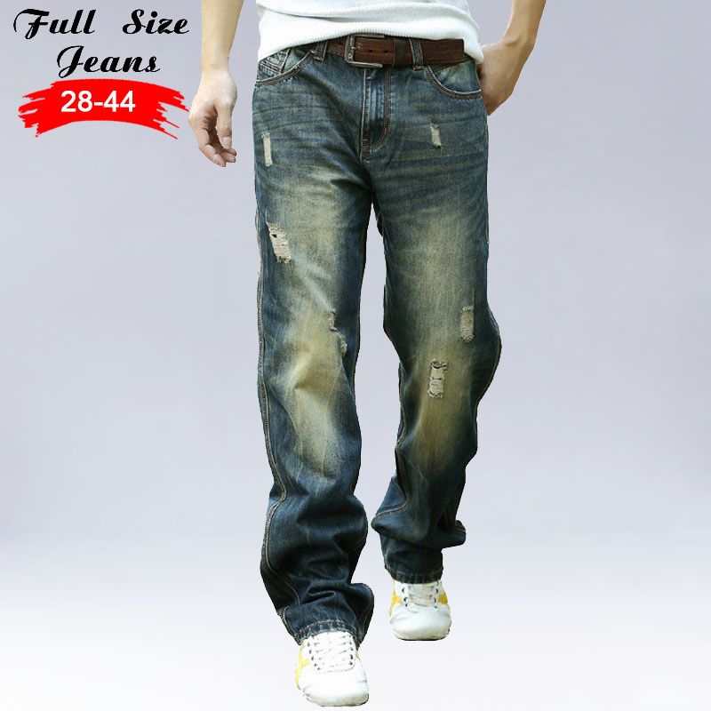 2018 new designer plus size wide leg jeans men 5xl 6xl 7xl 8xl big plus size wide leg jeans
