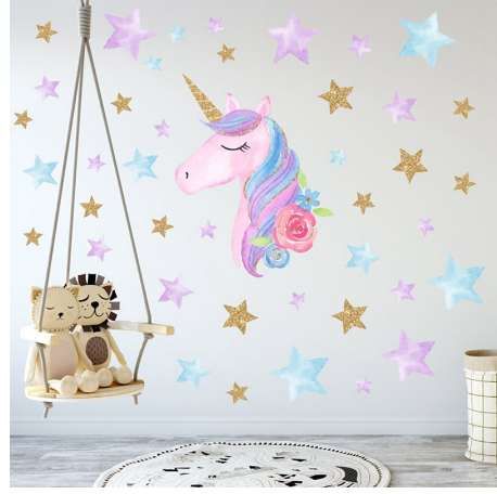 Cartoon Cute Unicorns Star Heart Wall Stickers Wallpaper Diy Vinyl