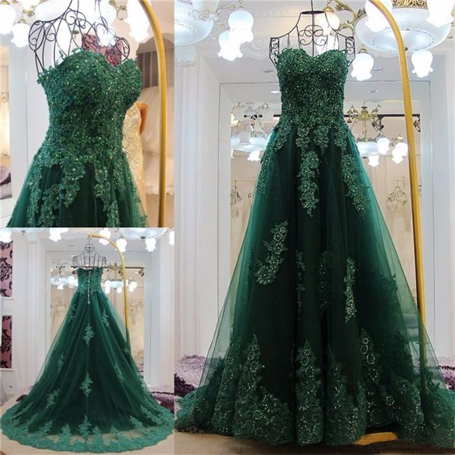Dark Green Long Prom Dress Corset