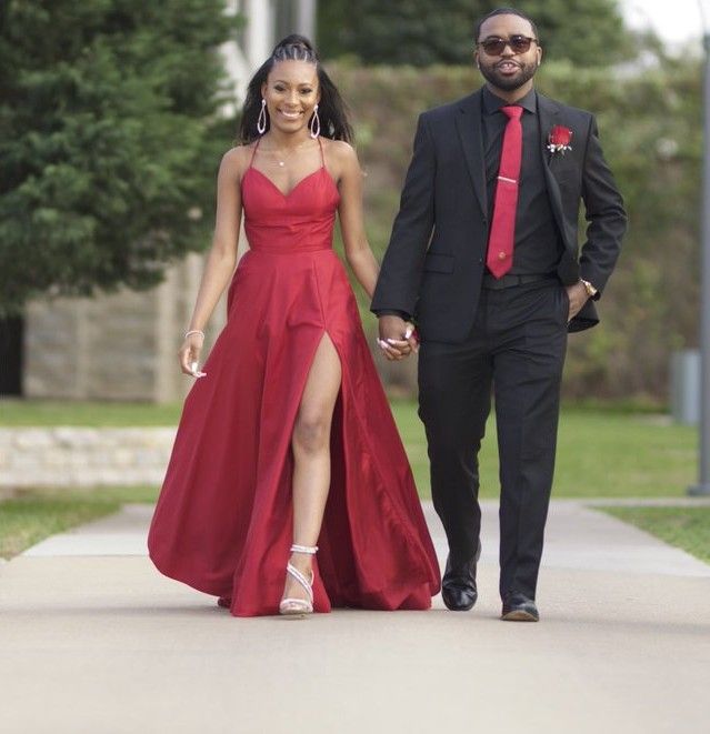 red prom dress with leg slit