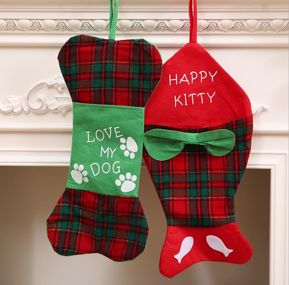 Christmas Stocking Candy Bag Fish Bones Modeling Plaid Xmas Stockings Christmas Tree Pendant Decoration Party Decor Ffa854 Christmas Kids Toys Christmas