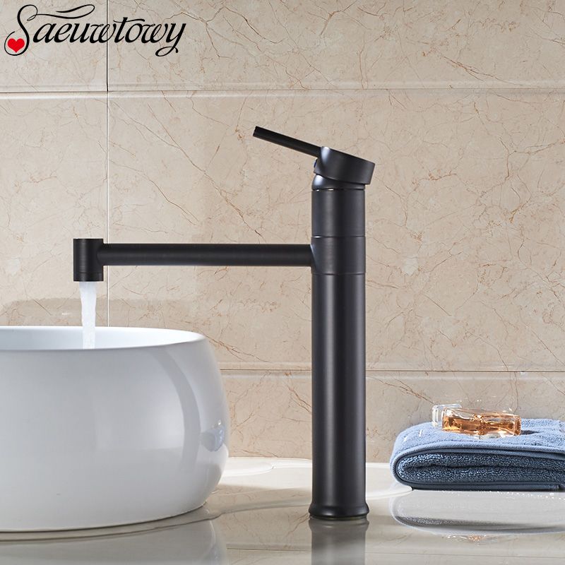 Oil Rubbed Bronze Black Hot Cold Water Basin Faucet Single Handle