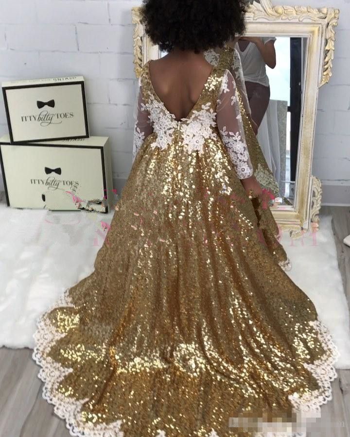 white sequin flower girl dress