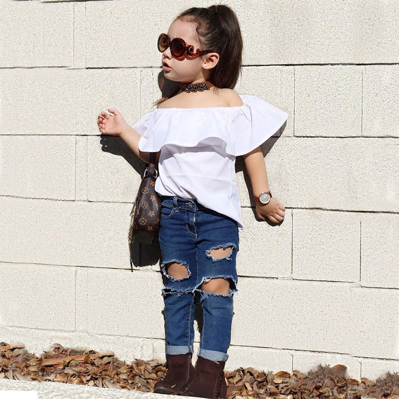 Baby Girl Clothes 2 Pieces Denim Shorts Outfits T-Shirt Cute Toddler with Kids Tops and Denim Set