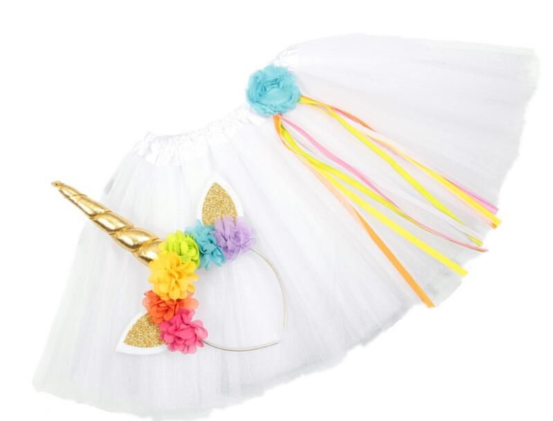 Mädchen Tutu Kleid Phantasie Regenbogen Prinzessin Pony Einhorn Kleid mit Stirnband Weihnachten Halloween Kostüm Kinder Mädchen Party Kleid