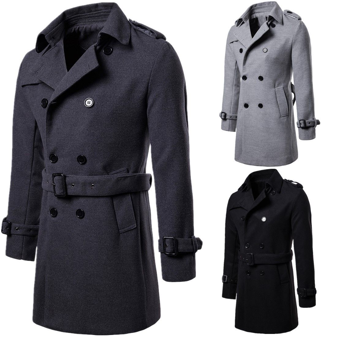 2019 Men Casual Trench Coat Mens Long Winter Coats Hot New Fashion Slim Fit Mens Man Wool UK