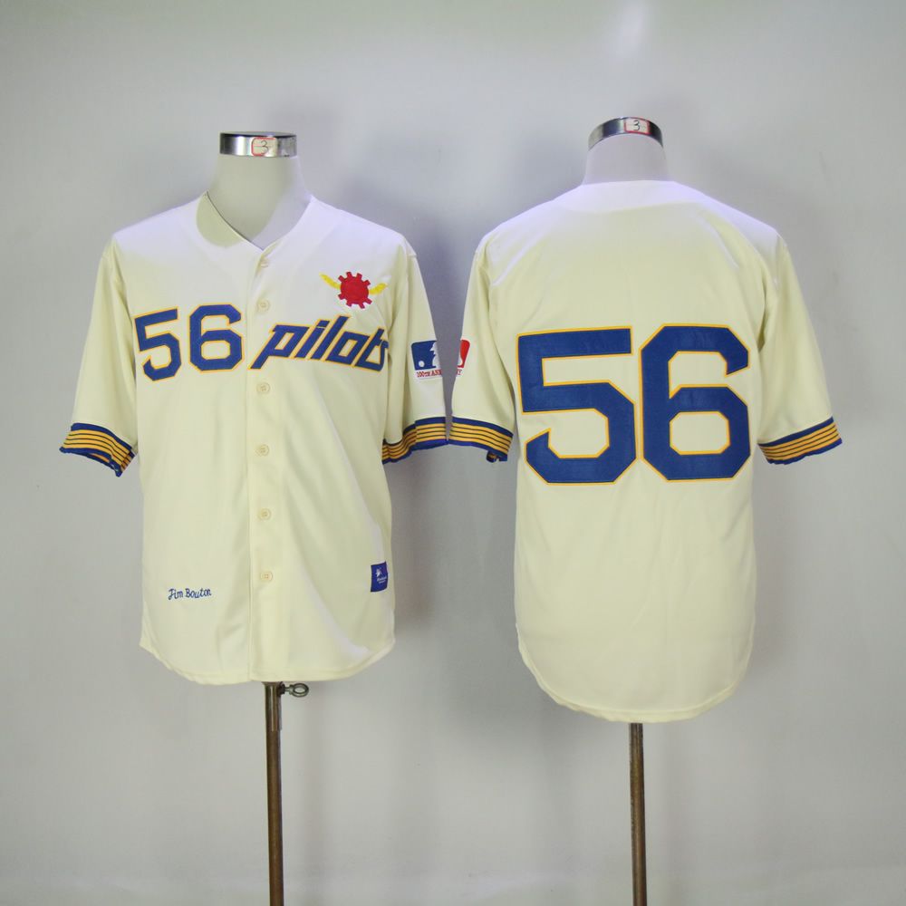 2019 1969 seattle pilots jim bouton baseball jersey retro cream 56