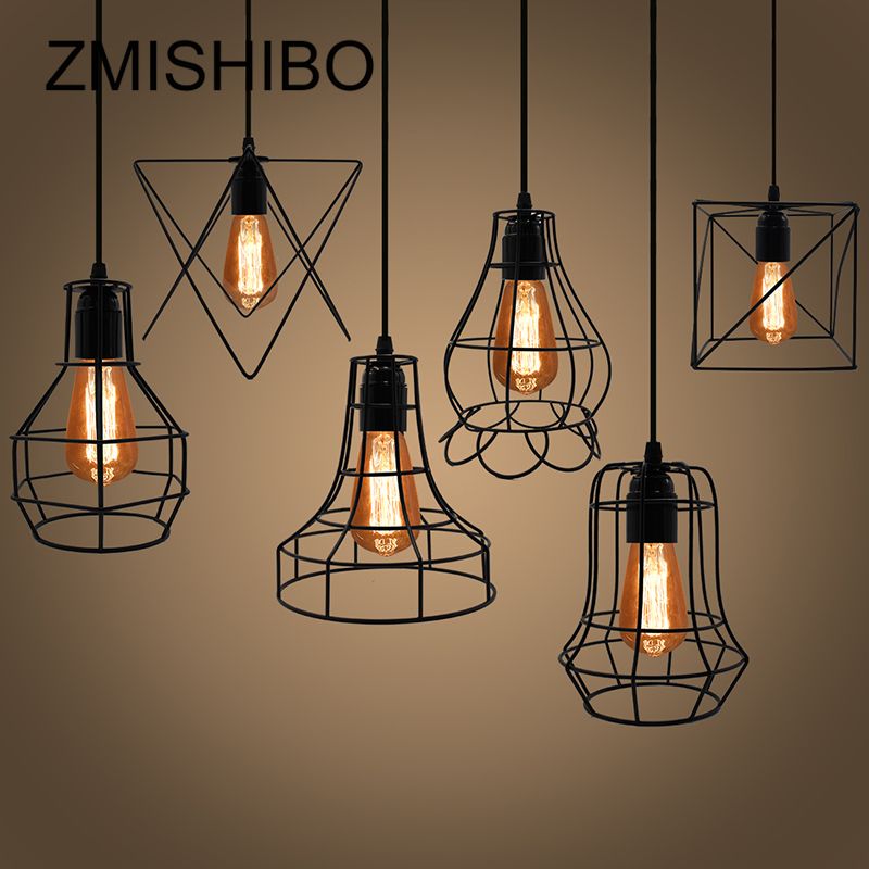 Zmishibo Iron Cage Hanging Pendant Lights 110v 220v E27 Black Zmishibo Iron Cage Hanging Pendant Lights 110v 220v E27 Black Painted 8 Type Nordic Vintage Lamp For Dining Room Light Fixtures Ceiling White