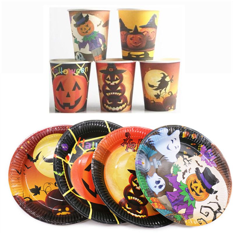 party supplies halloween pumpkin theme party kids party tableware set paper plates dishes and disposable paper cups glasses 0283 party supplies halloween