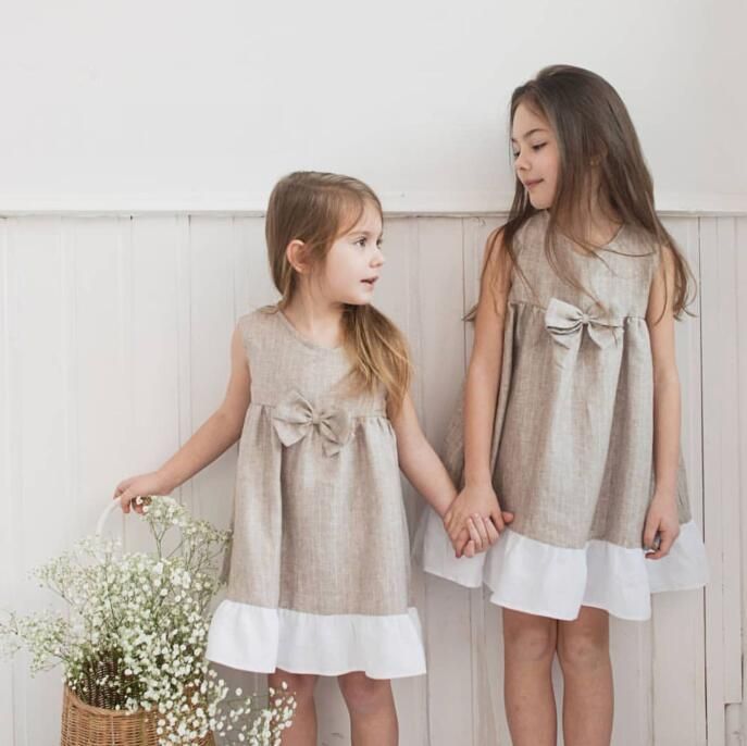 Acquistare 2018 Abiti Estivi In \u200b\u200bcotone Di Lino Bambini Vestito Senza  Maniche Abito Da Spiaggia Moda Archi Vestiti Delle Ragazze Abiti Casual  Bambini Ragazze Boutique Di Abbigliamento Economico | Consegna Veloce E