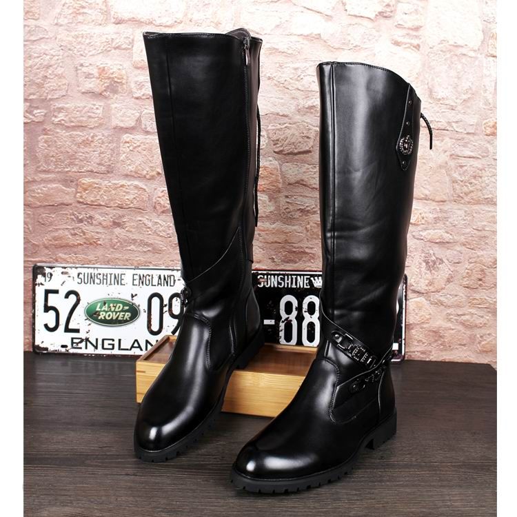 black pu buckle high boots