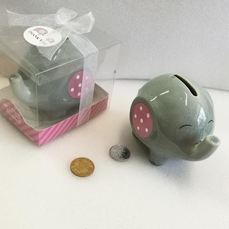 Ceramic Pink/ Blue Elephant Bank Coin Box For Baptism Favors Baby