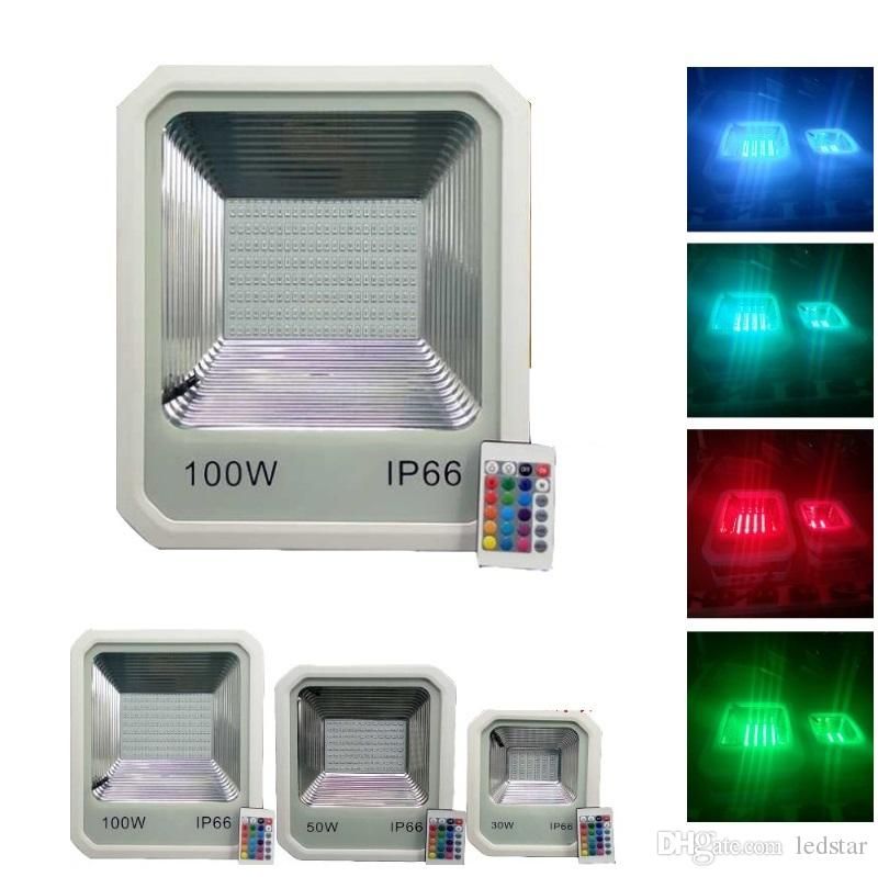 White Shell 30w 50w 100w Rgb Smd Led Floodlights Ip66 Multicolor White Shell 30w 50w 100w Rgb Smd Led Floodlights Ip66 Multicolor Flood Lights Outdoor Wall Landscape Lamp With Remote Marine