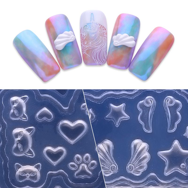 Silicone 3d Nail Mold Unicorn Wings Foxes Heart Pattern For Uv Gel