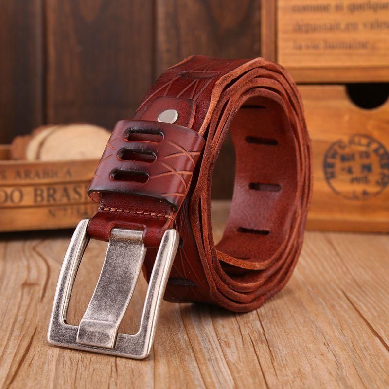 VOHIO High Quality Men&#39;S Belt 4.0cm Wide Cowhide 100% Black Belt Mans Pin Buckle Mens Leather ...