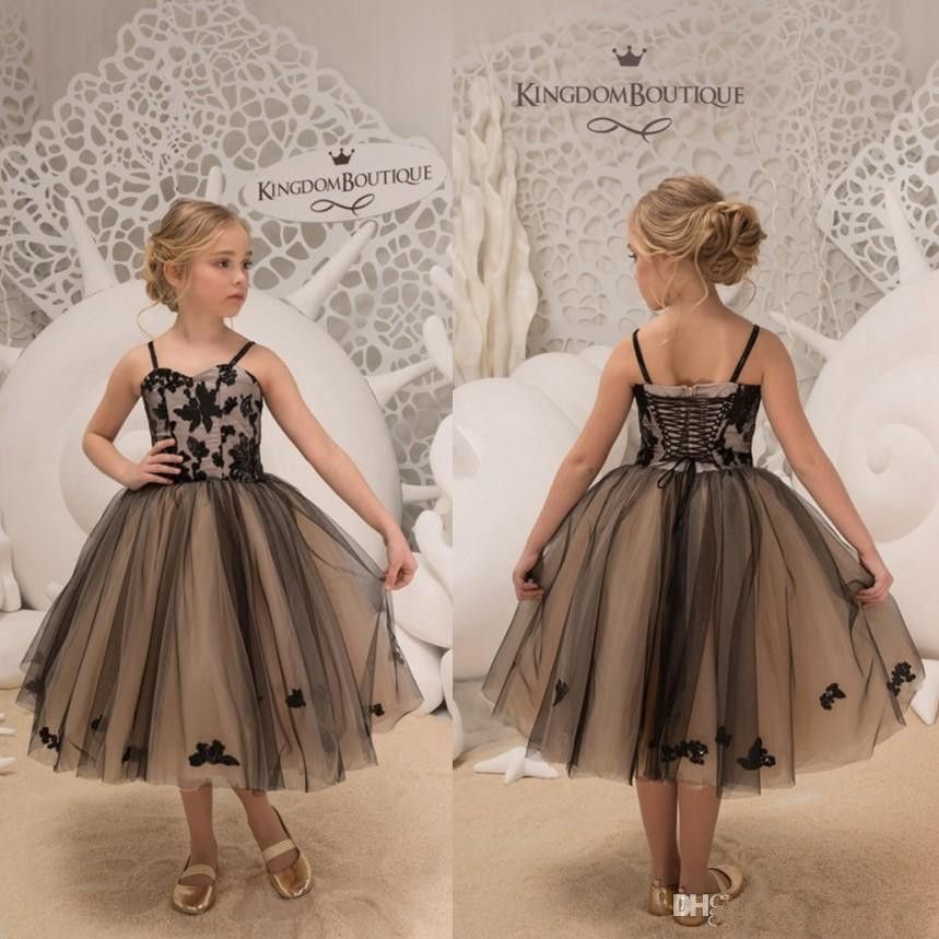 Black Appliques Flower Girl Dress