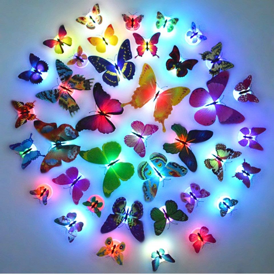 Led Butterfly Lights Colorful Glow Butterfly Night Light Can Paste LED