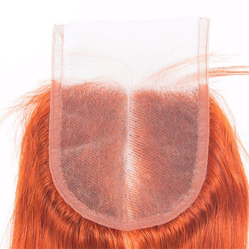 Orange Farbe Haar mit Spitze Schließung gerade Menschenhaar spinnt mit Spitze Schließung malaysische Jungfrau Remy Haar helle orange Farbe
