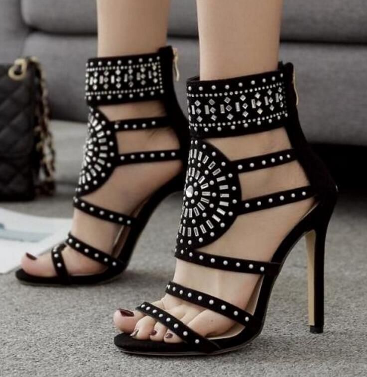 Ethnic Style Open Toe Rhinestone Designer High Heel 