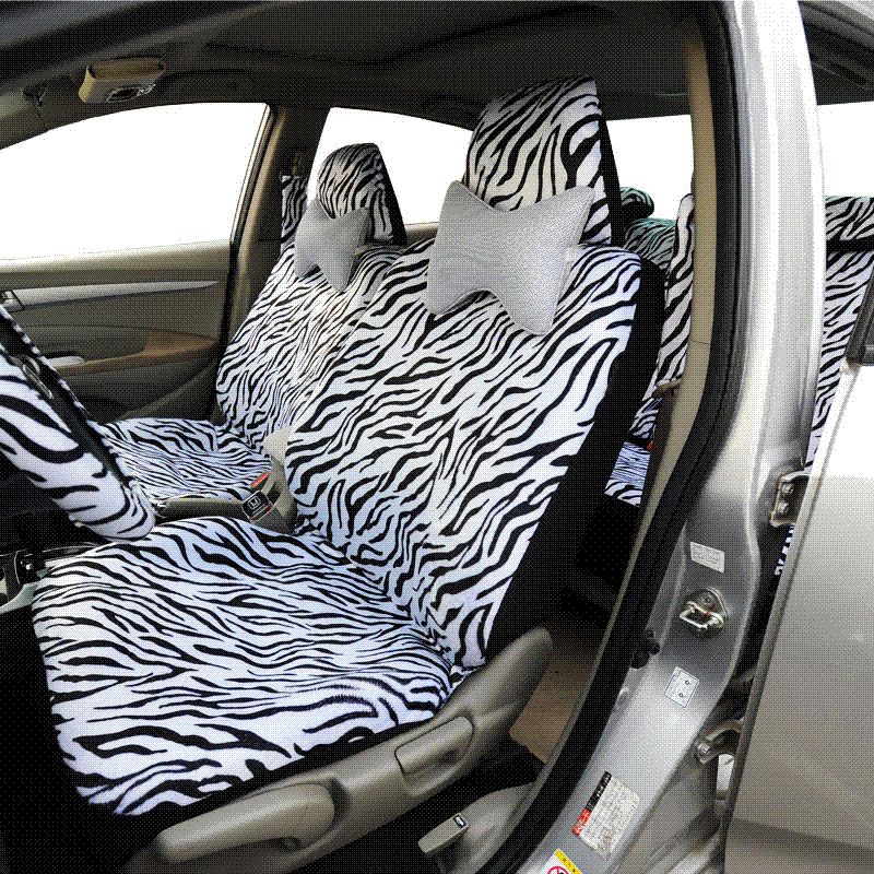 Autoyouth Short Plush Luxury Zebra Seat Covers Universal Fit Most Car Seats Steering Wheel Cover Shoulder Pad White