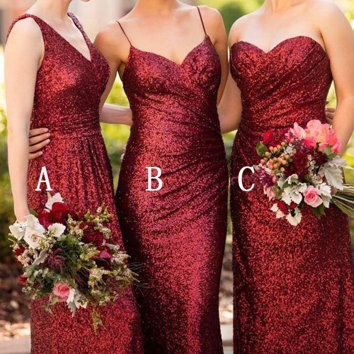 burgundy sequin bridesmaid dress
