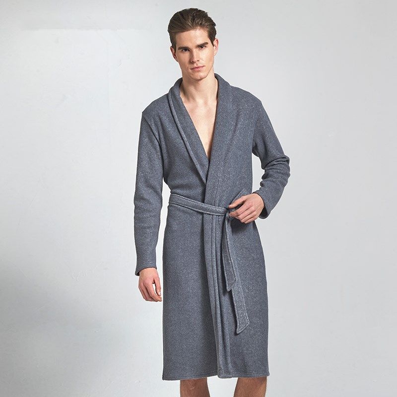 Autumn Men's Bathrobe Solid Polar Fleece Home Bathrobes Men Men ...