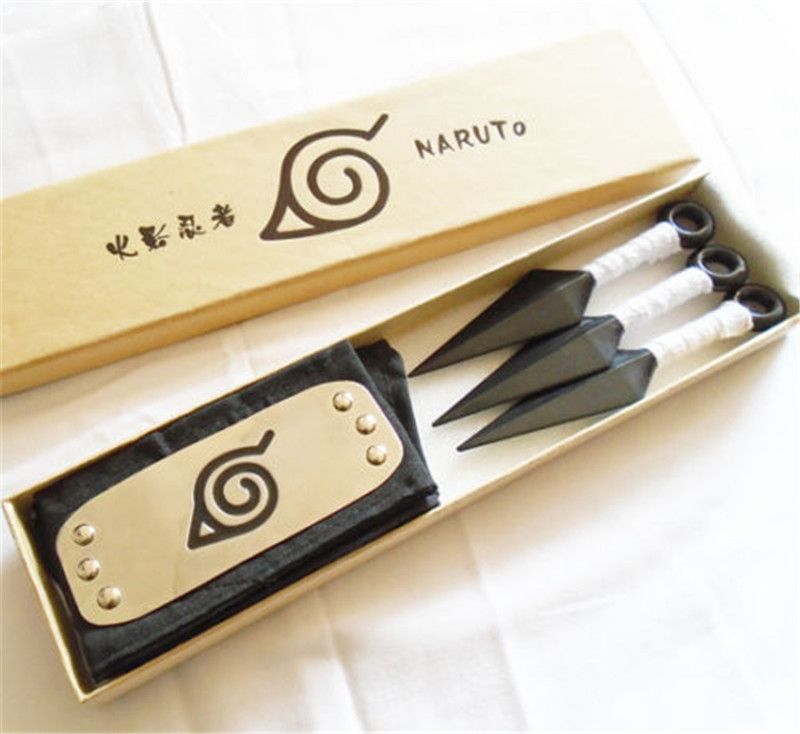 2019 New Anime Naruto Leaf Village Ninja Cosplay Kunai & Headband White