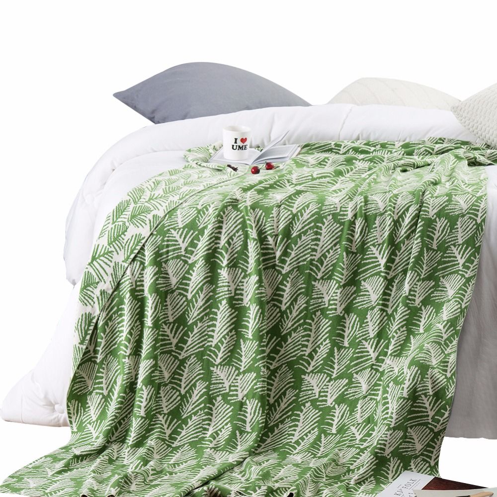 Green White Leaf Pattern 100 Cotton Bedding Blankets Bedspread Green White Leaf Pattern 100 Cotton Bedding Blankets Bedspread Blanket Manta C Flannel Sofa Couch Bed Plane Travel Bright Blue Throw Royal