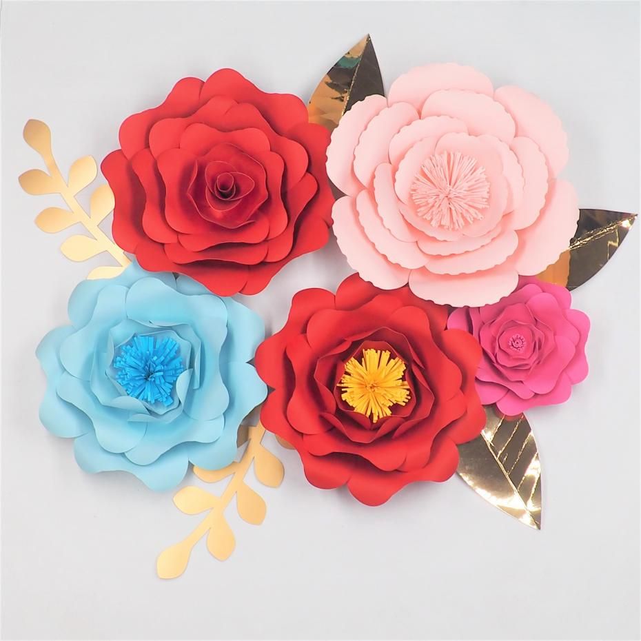 2018 Diy Paper Flowers Backdrop Half Made Large Flower 5pcs Leaves Wedding Event Deco Baby Nursery Decorations Mix Sizes