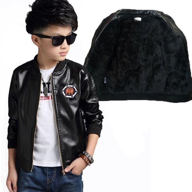 Baby Boys Leather Jacket Kids Coats Children Winter Jackets Plus Baby Boys Leather Jacket Kids Coats Children Winter Jackets Plus Velvet Casual Black Windproof Fleece Outerwear Padded