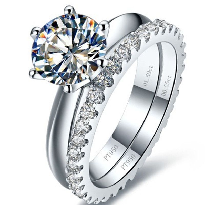 Charming 2 Carat Halo Wedding Ring Set Synthetic Diamond Engagement