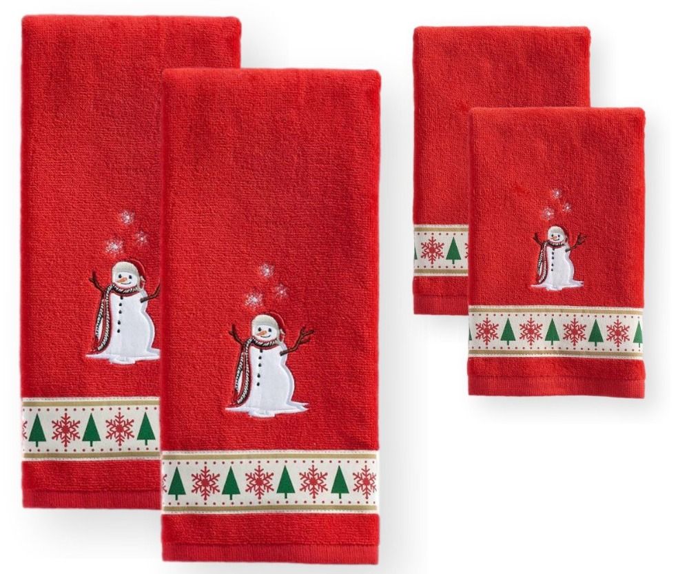 lfh red christmas bathroom hand towels holiday cheer happy holidays christmas bath towels