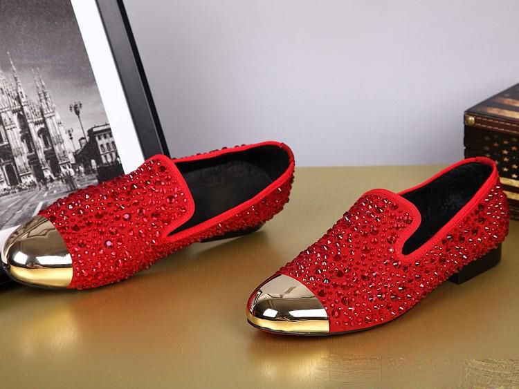 red and gold loafers