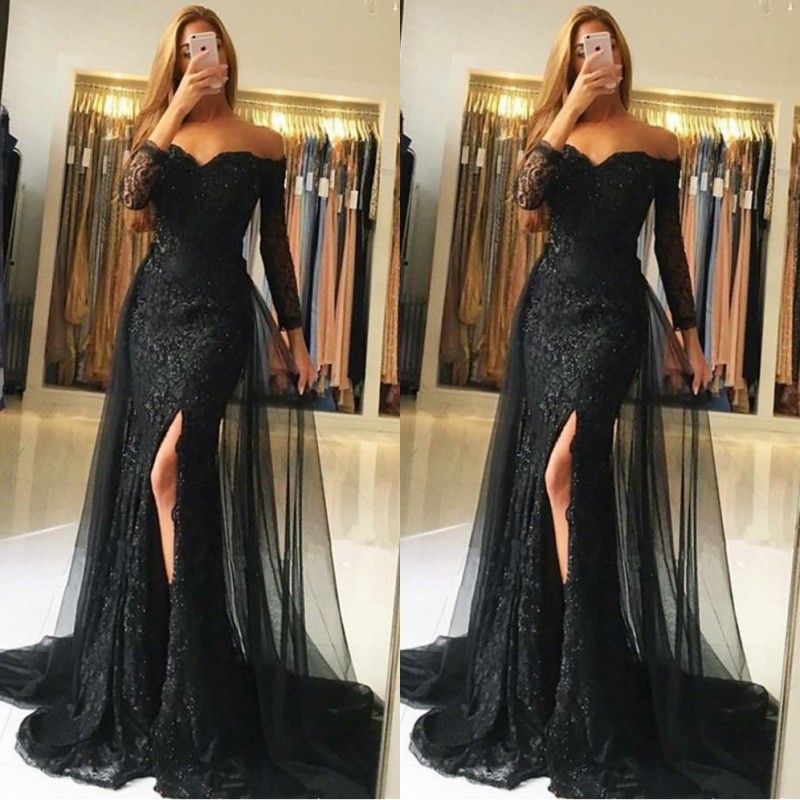Black Swan Long Sleeves 2019 Formal Evening Dresses Off The Shoulder
