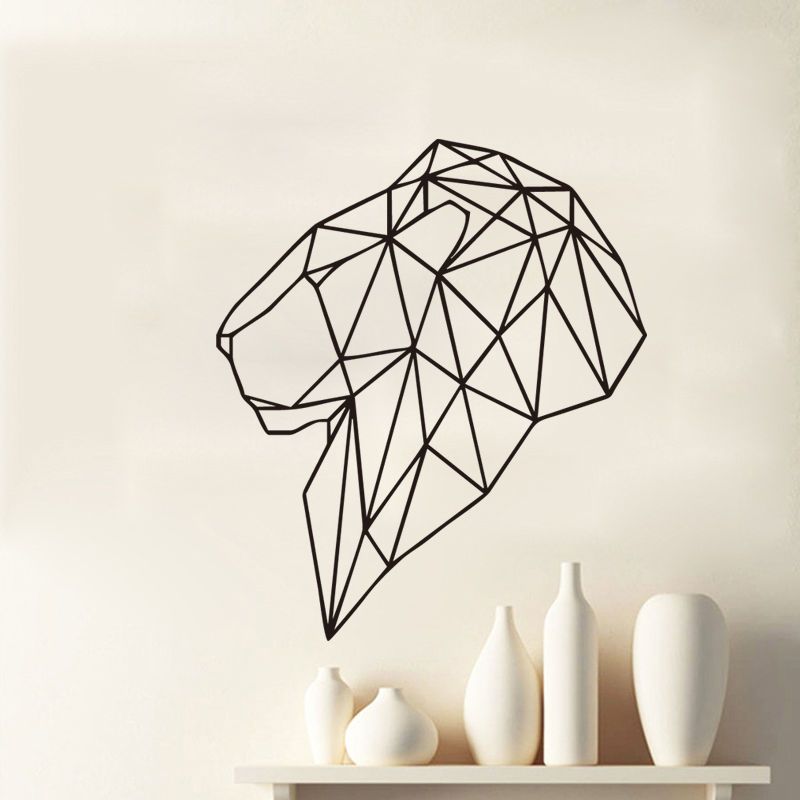 Removable Fashion Geometric Lion Head Wall Decal Cool Animals Vinyl Stickers For Living Room Bedroom Home Decoration