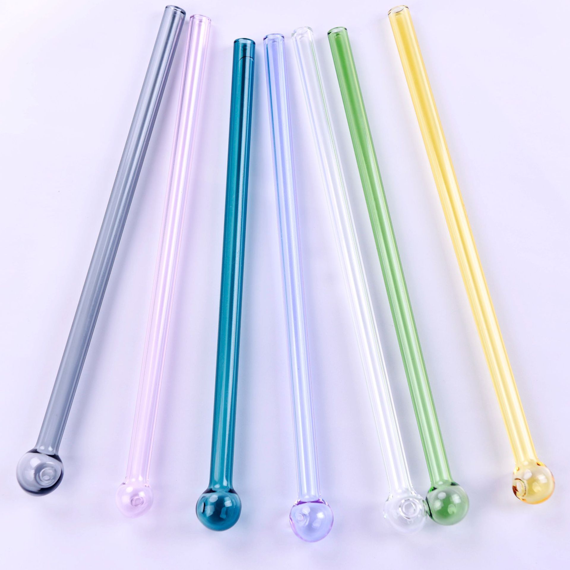 Glass Straws Reusable Clear Colored Ball Head Straight Glass Drinking