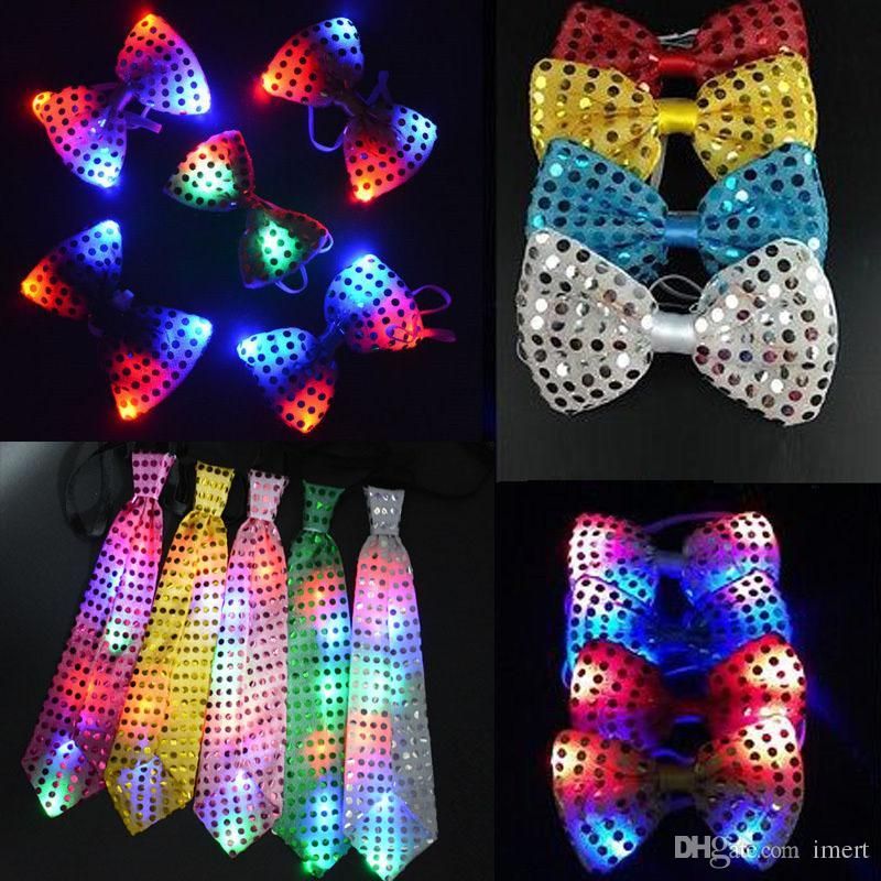 flashing light up bow tie necktie led mens party lights sequins christmas lights bows