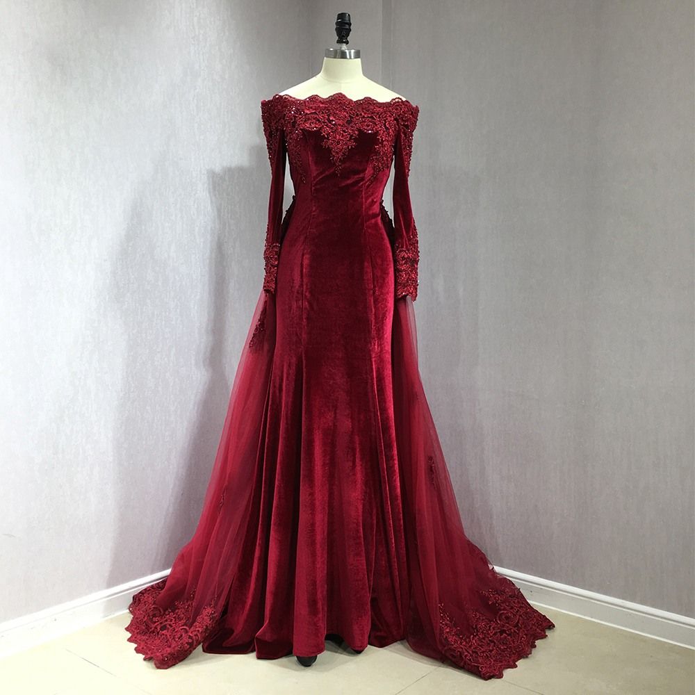 burgundy velvet dress off the shoulder