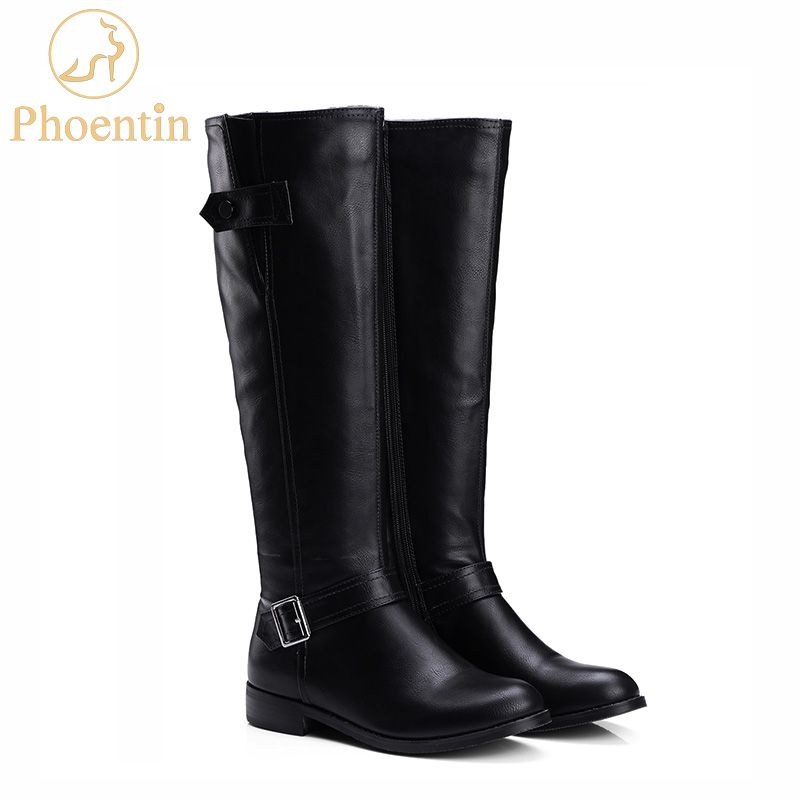 Phoentin Mid Calf Boots For Women Brown 2019 Pu Leather Long Phoentin Mid Calf Boots For Women Brown 2019 Pu Leather Long Woman With Zipper Flat Heels Round Toe Female Shoes Ft566 Football Womens