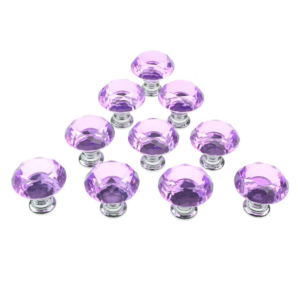 2020 Purple 30mm Flat Round Crystal Glass Knobs Cupboard Drawer