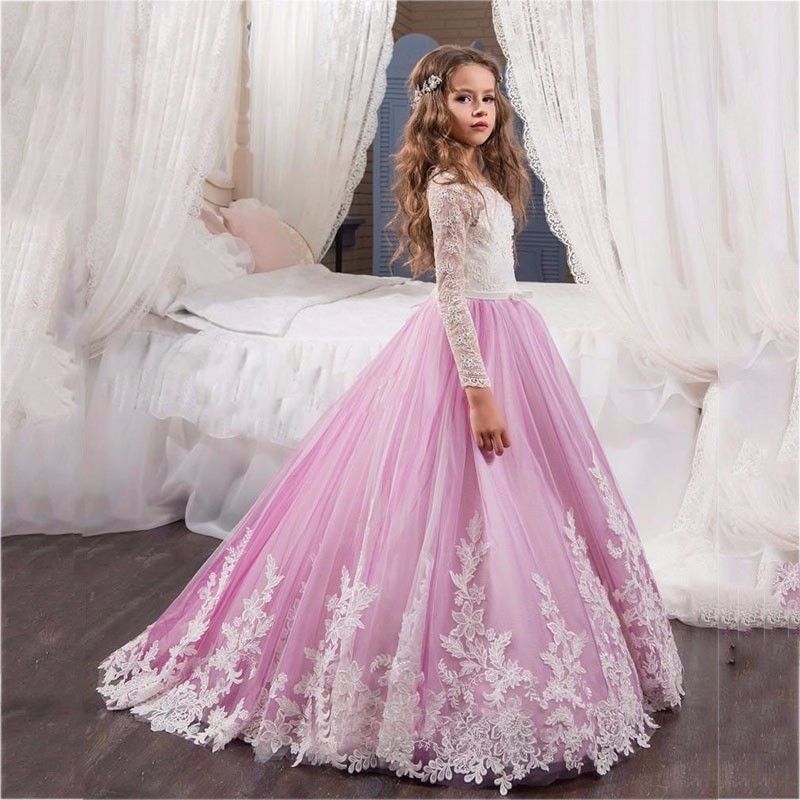 long sleeve lace flower girl dress