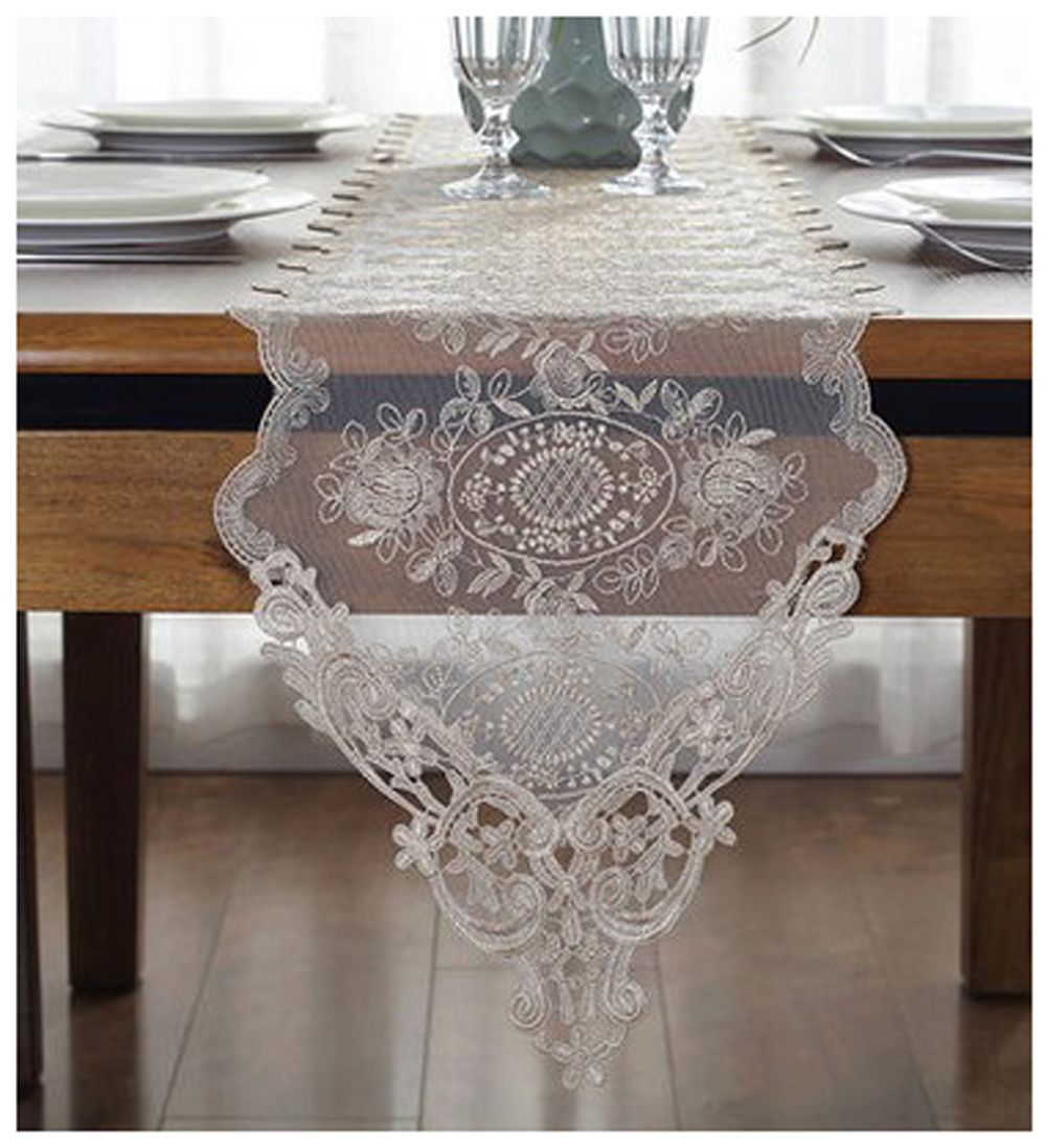 Lace Table Runner And Dresser Scarf Embroidered Flower Tablecloth