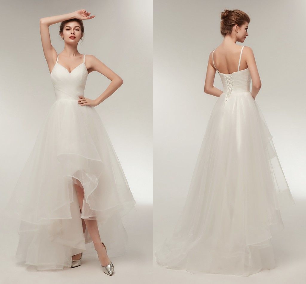 Discount High Low Beach Wedding Dress Cheap With Spaghetti Straps