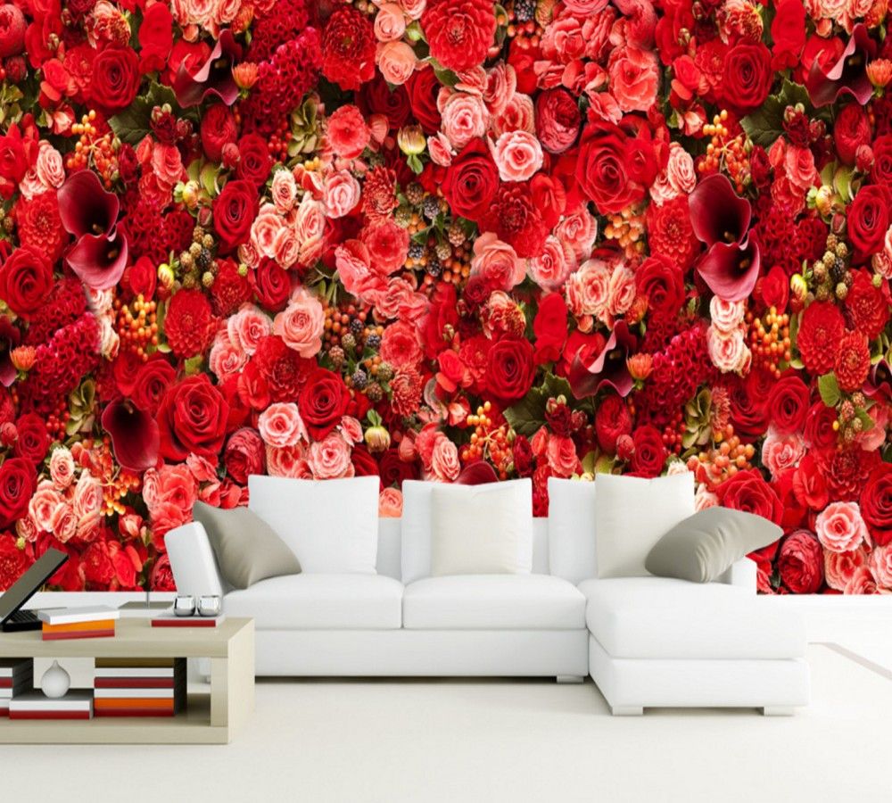 Red Rose Sea Bouquet Theme Living Room Background Wall Hd Custom 3d