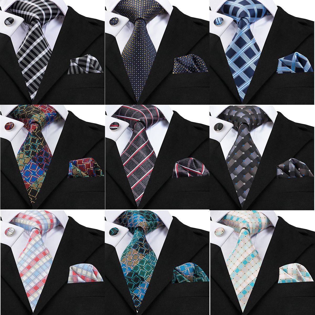 2020 Mens Fashion Business Neck Ties Set Check PatternSilk Necktie High