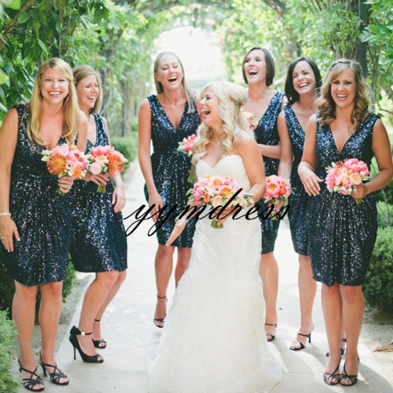 Navy Blue Bridesmaid Dresses Western Country Style V Neck Backless