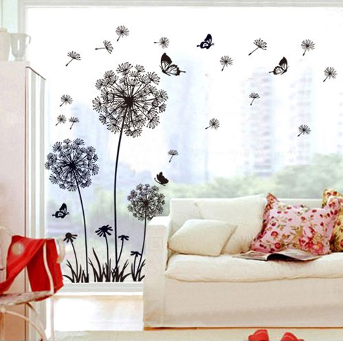 hot! dandelion flower butterfly home decal wall stickers vinyl