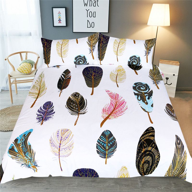 Colorful Feather Bed Set Polyester Brief Duvet Cover Bedclothes Twin Colorful Feather Bed Set Polyester Brief Duvet Cover Bedclothes Twin Full Queen King Size Quilt Bedding Drop Cotton Comforter